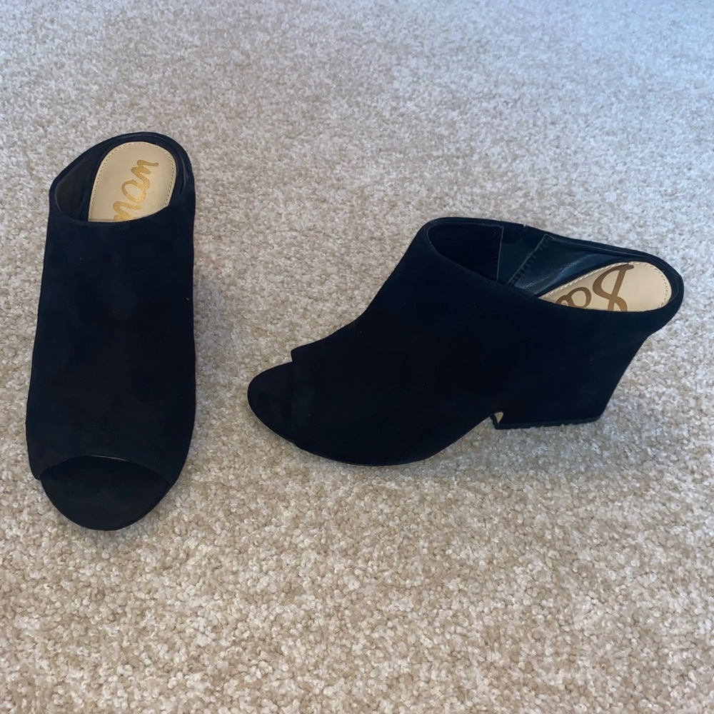 Sam Edelman Classic Black Suede Peep Toe Heeled Boots